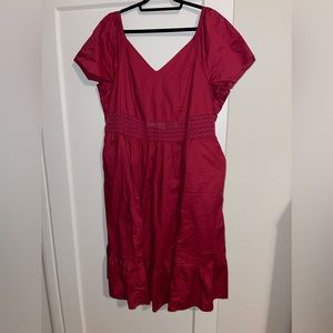 Torrid Red Sheer Waist Bow Tie Back Tea Length Dress